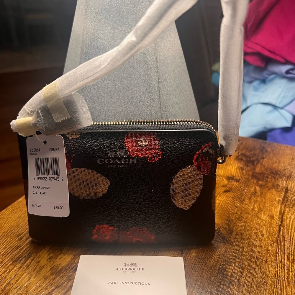Coach Black and Red Floral wallet/wristlet
